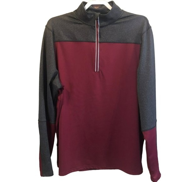 Jockey Sport Mens L 1/4 Zip Pullover LS Maroon Gray Reflective High Neck - Picture 1 of 7